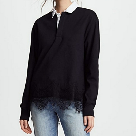 rag & bone Tops - Rag & Bone Lace Hemmed Navy Rugby Shirt